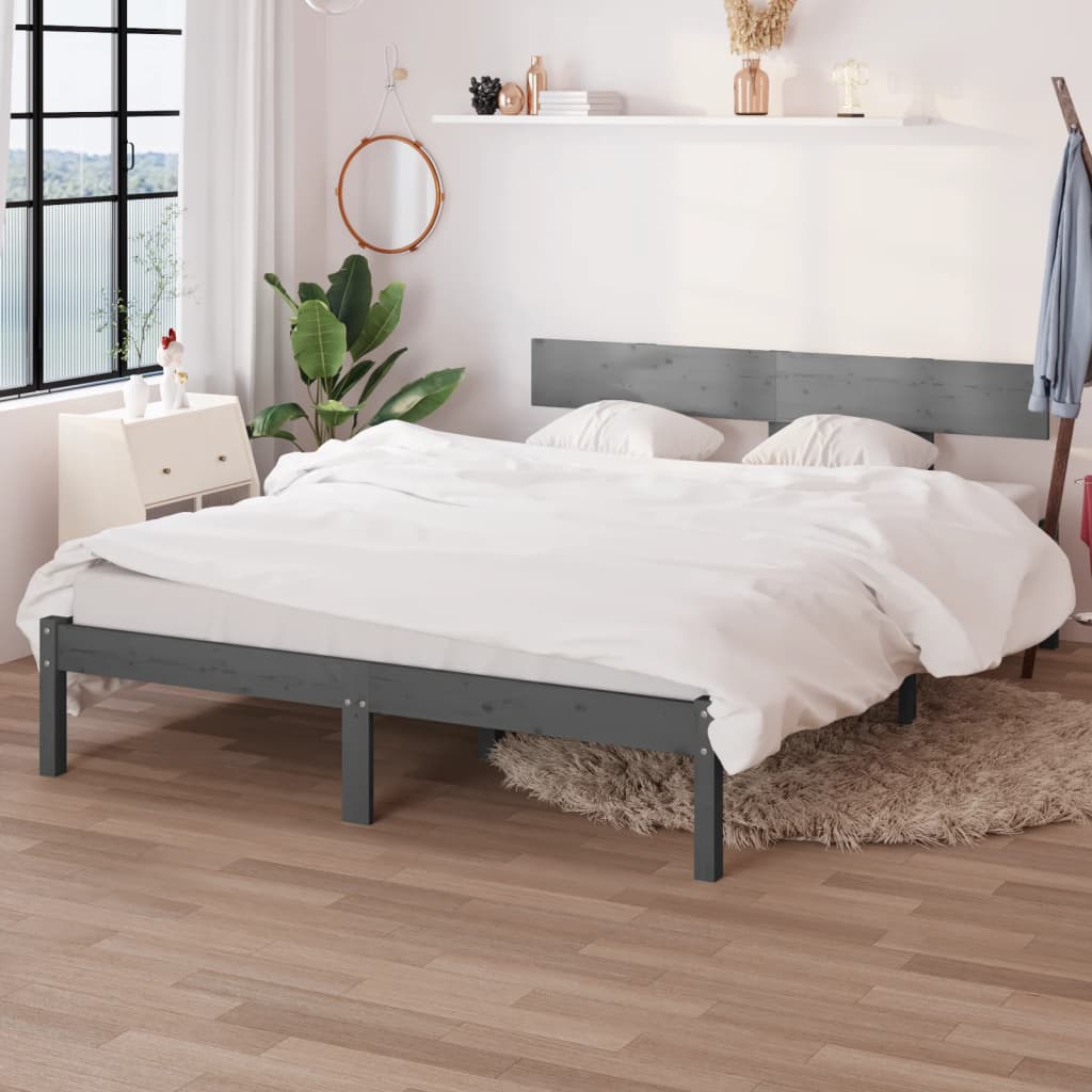 sengeramme 200x200 cm massivt fyrretræ grå