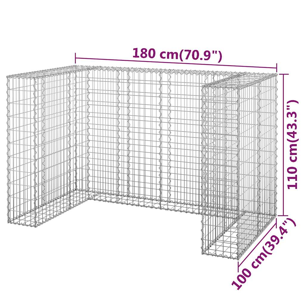 gabionvæg til affaldsspand 180x100x110 cm galvaniseret stål