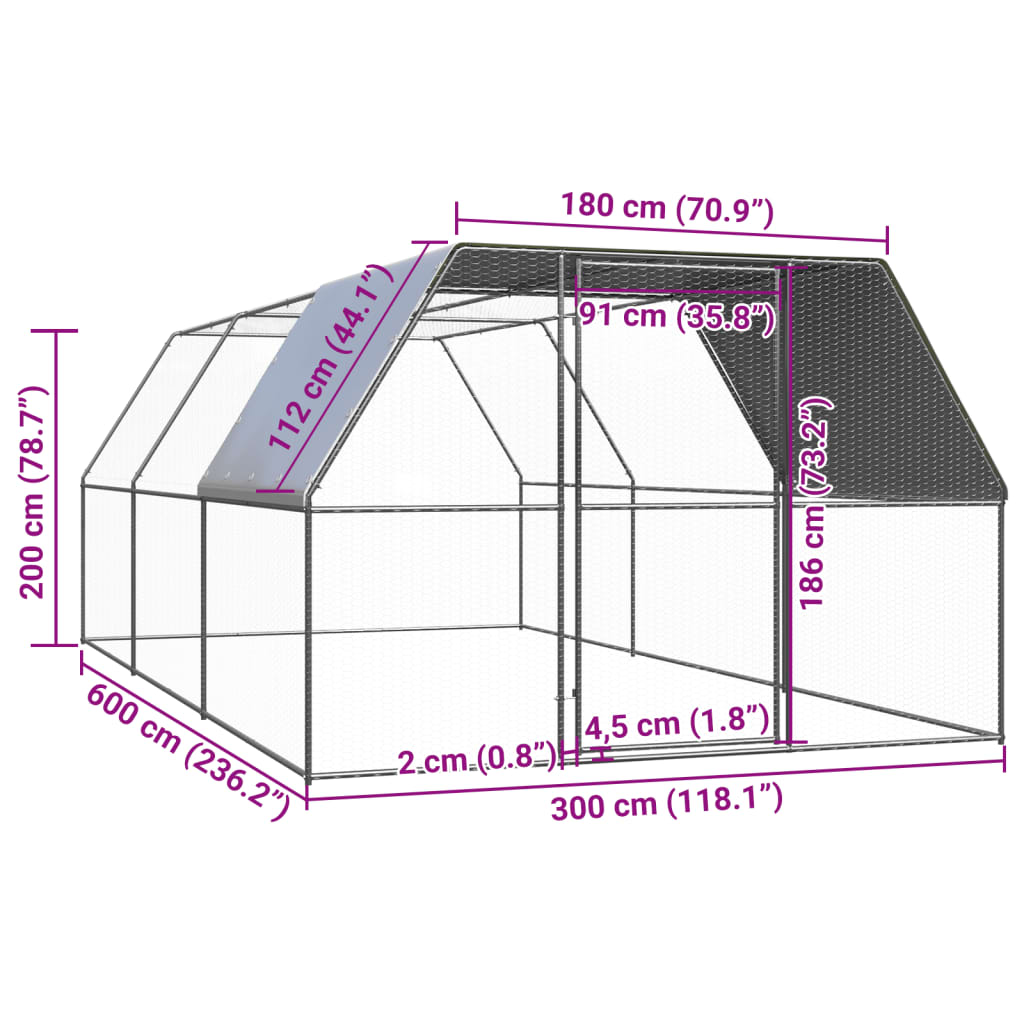 udendørs hønsegård 3x6x2 m galvaniseret stål