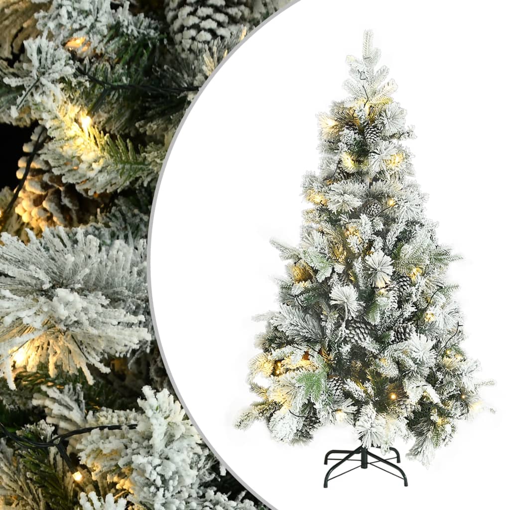 juletræ med sne + lys og grankogler 195 cm PVC og PE