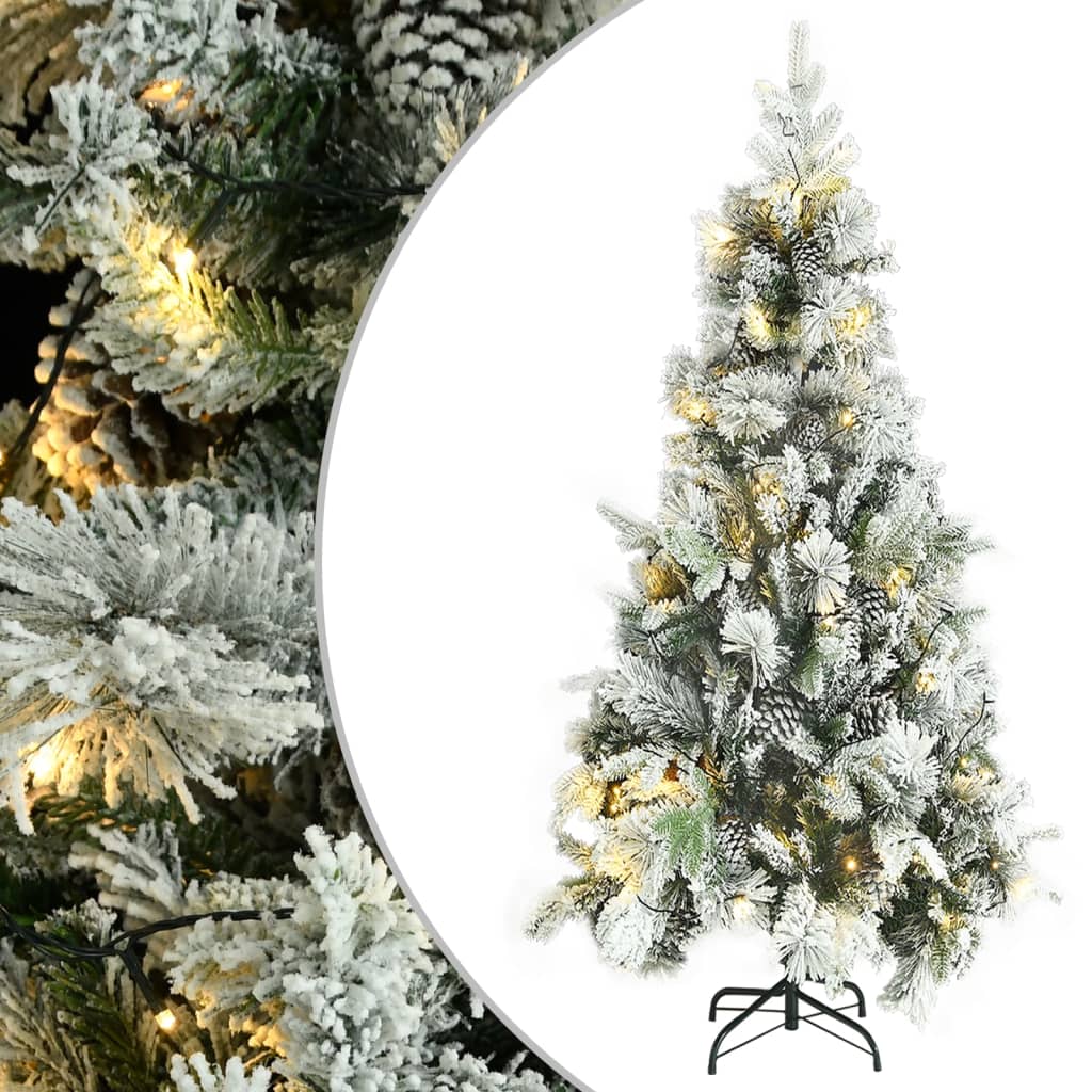 juletræ med sne + lys og grankogler 225 cm PVC og PE