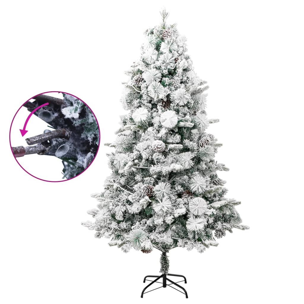 juletræ med sne + lys og grankogler 225 cm PVC og PE