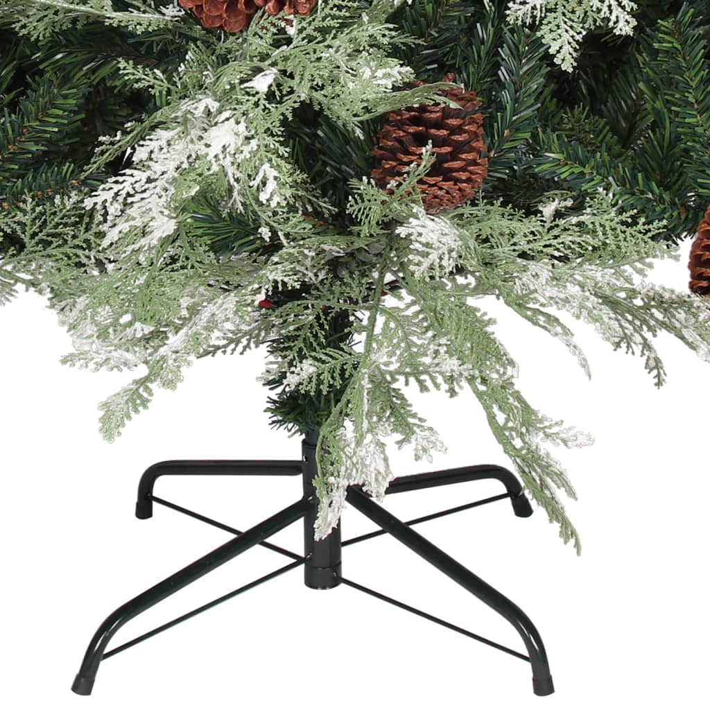 juletræ med grankogler og lys PVC og PE 195 cm grøn og hvid