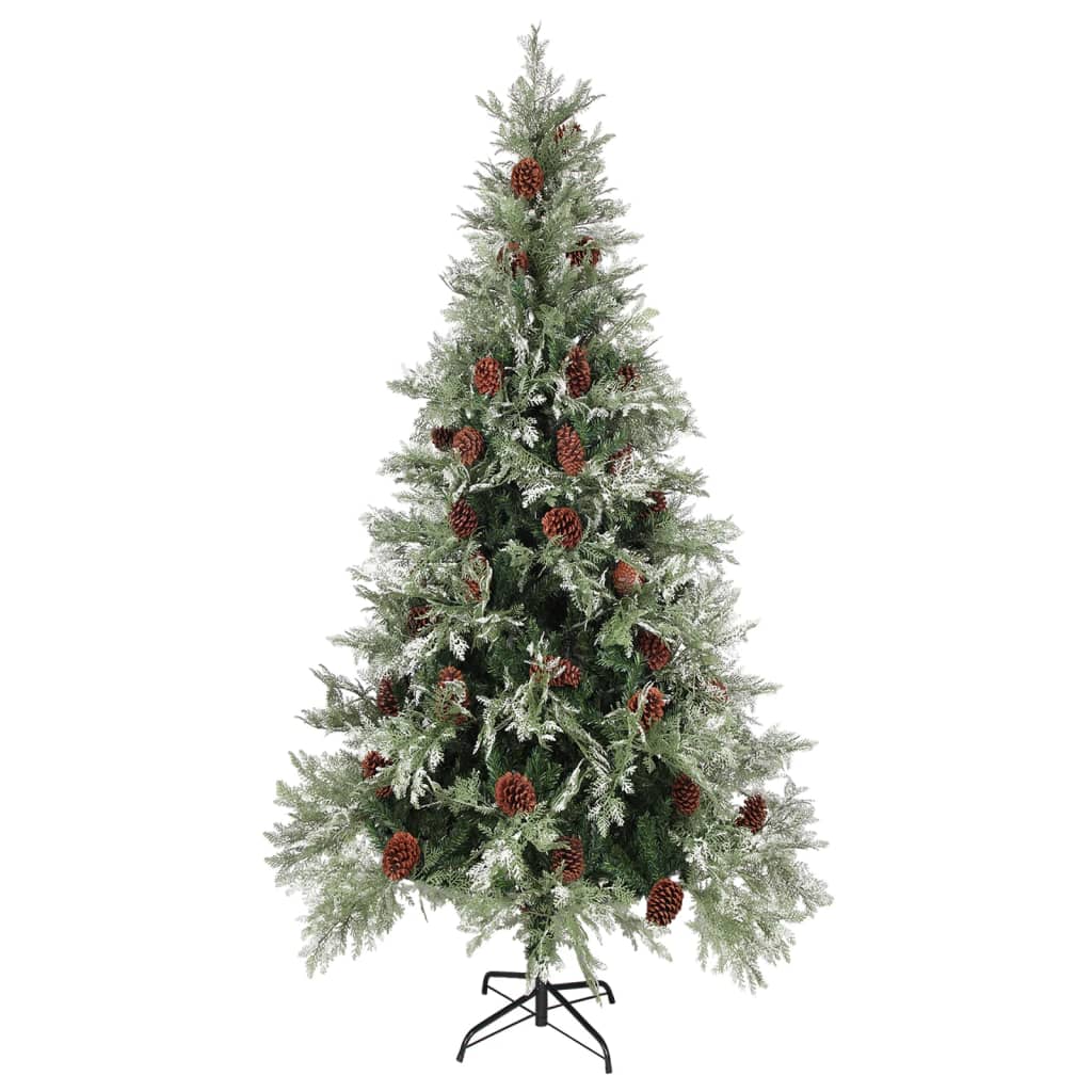 juletræ med grankogler og lys PVC og PE 225 cm grøn og hvid