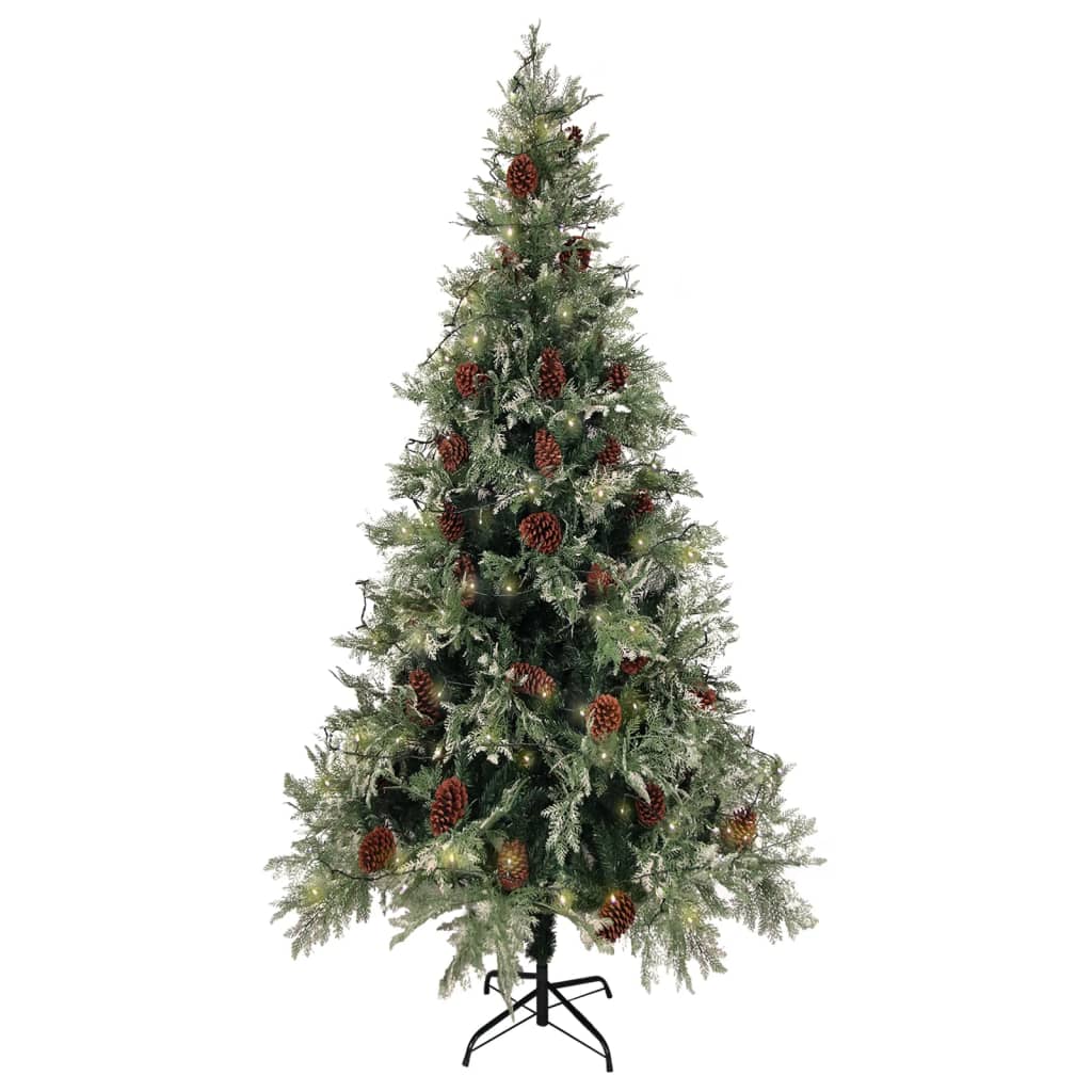 juletræ med grankogler og lys PVC og PE 225 cm grøn og hvid