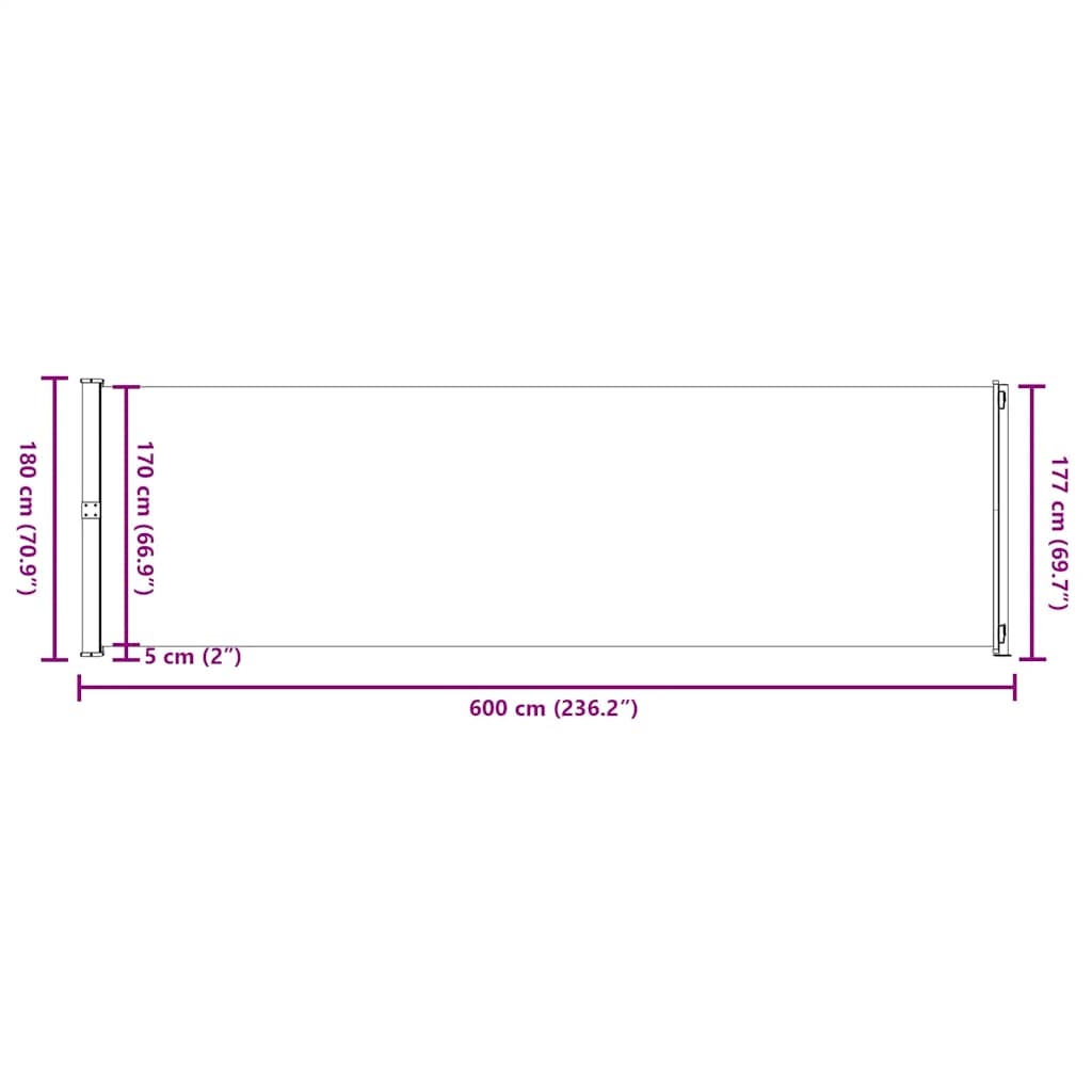 sammenrullelig sidemarkise til terrassen 180x614 cm cremefarvet
