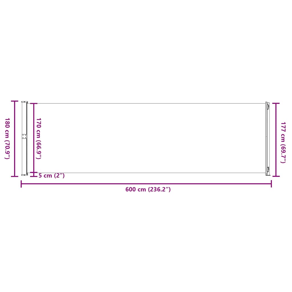 sammenrullelig sidemarkise til terrassen 180x600 cm rød