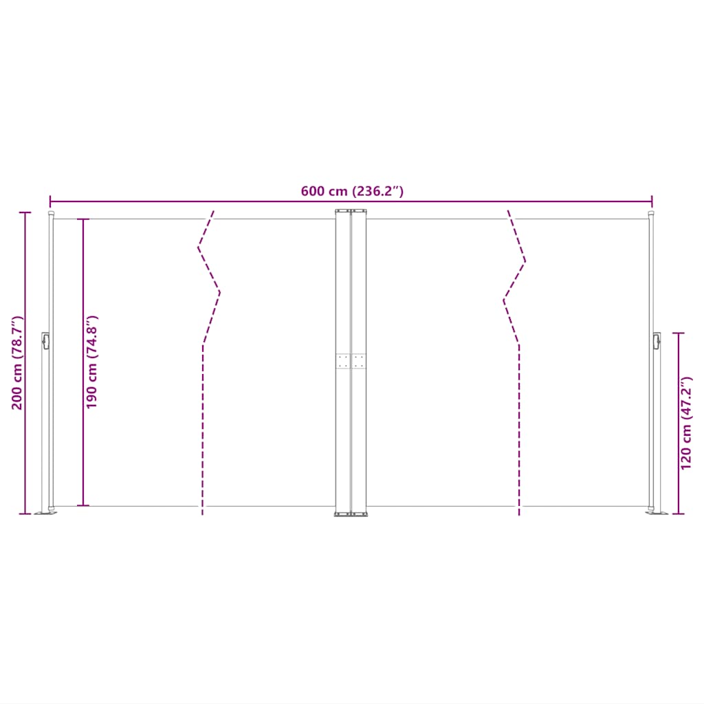 sammenrullelig sidemarkise 200x600 cm sort