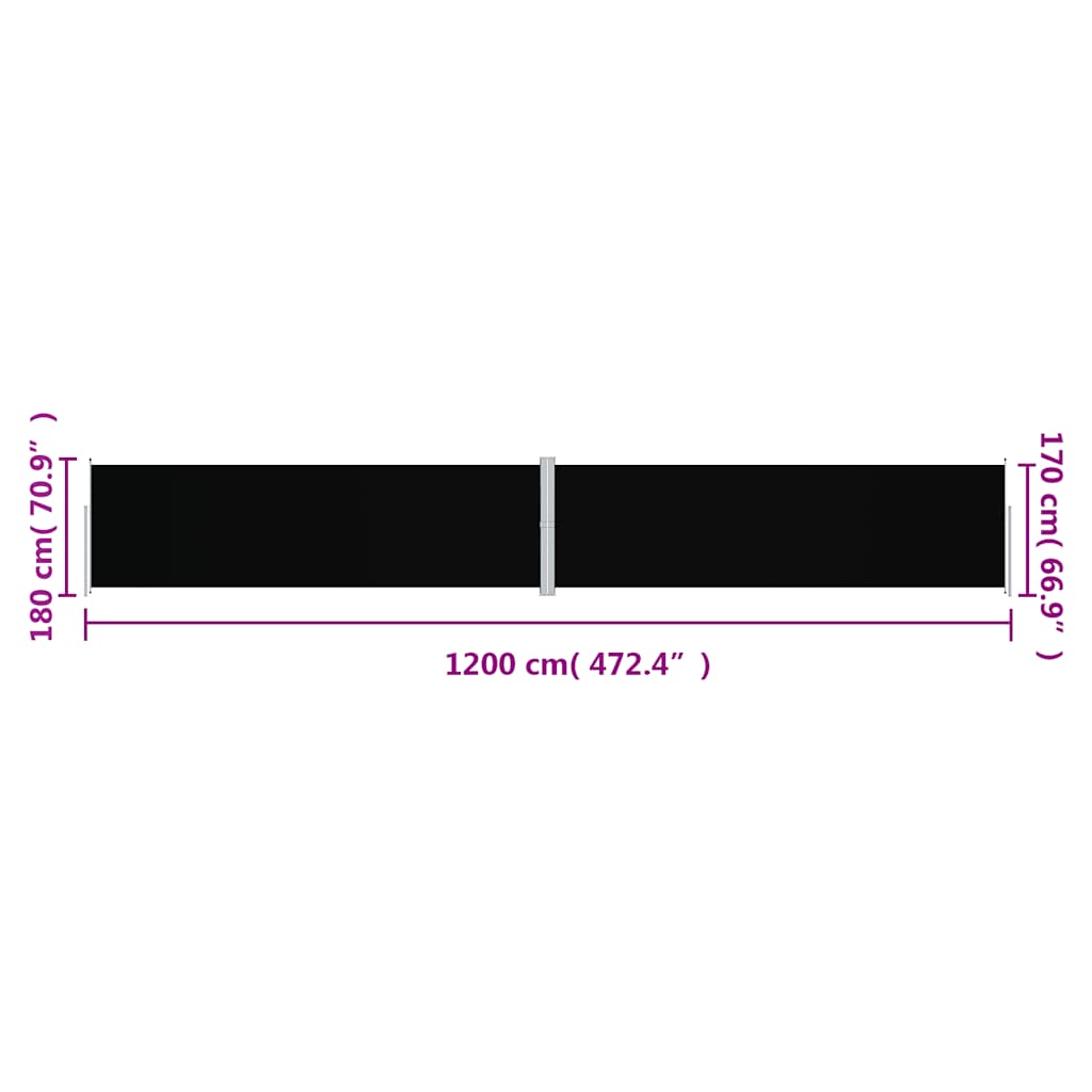 sammenrullelig sidemarkise 180x1200 cm sort