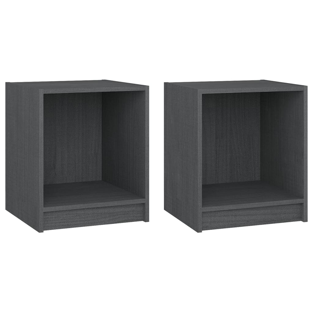 sengeborde 2 stk. 35,5x33,5x41,5 cm massivt fyrretræ sort grå