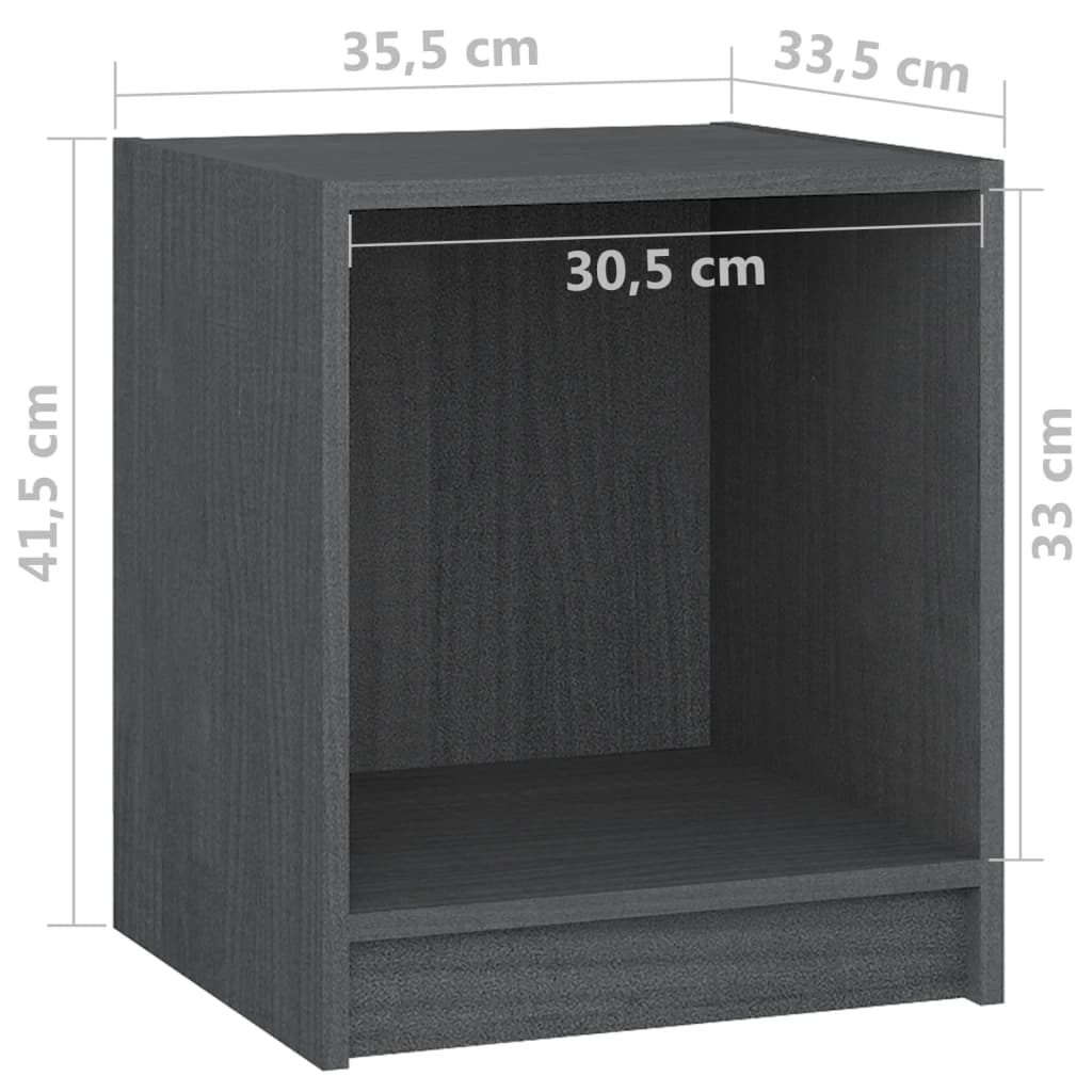 sengeborde 2 stk. 35,5x33,5x41,5 cm massivt fyrretræ sort grå