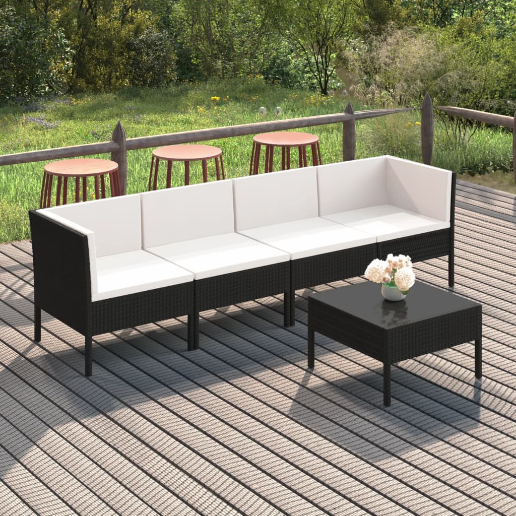 loungesæt til haven 5 dele med hynder polyrattan sort