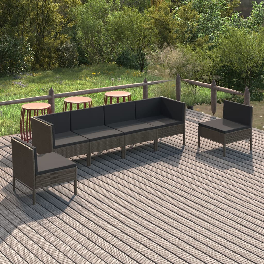 loungesæt til haven 6 dele med hynder polyrattan grå