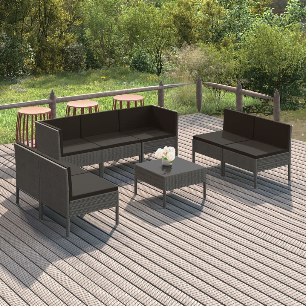 loungesæt til haven 8 dele med hynder polyrattan grå