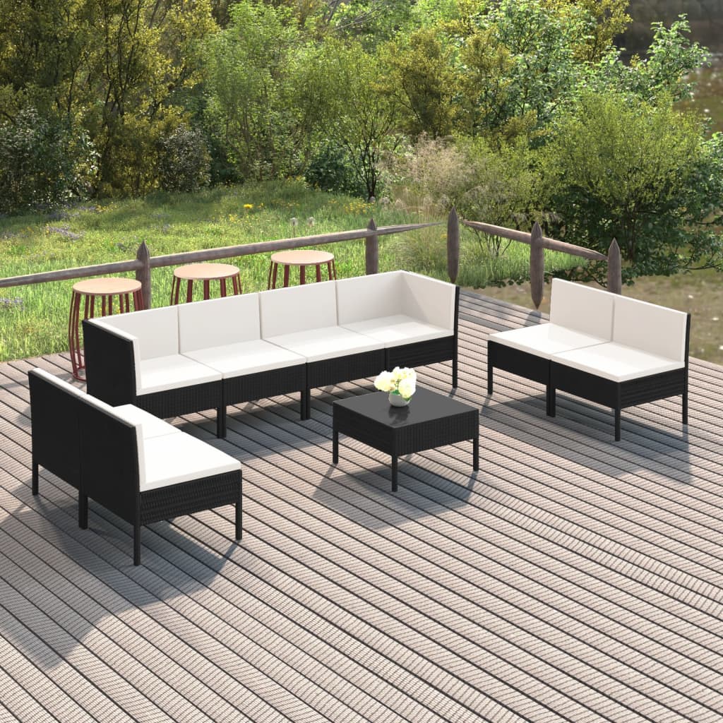 loungesæt til haven 9 dele med hynder polyrattan sort