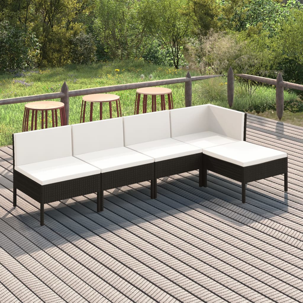 loungesæt til haven 5 dele med hynder polyrattan sort