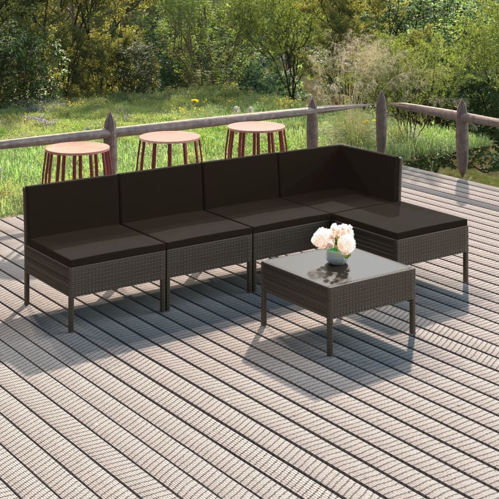 loungesæt til haven 6 dele med hynder polyrattan grå