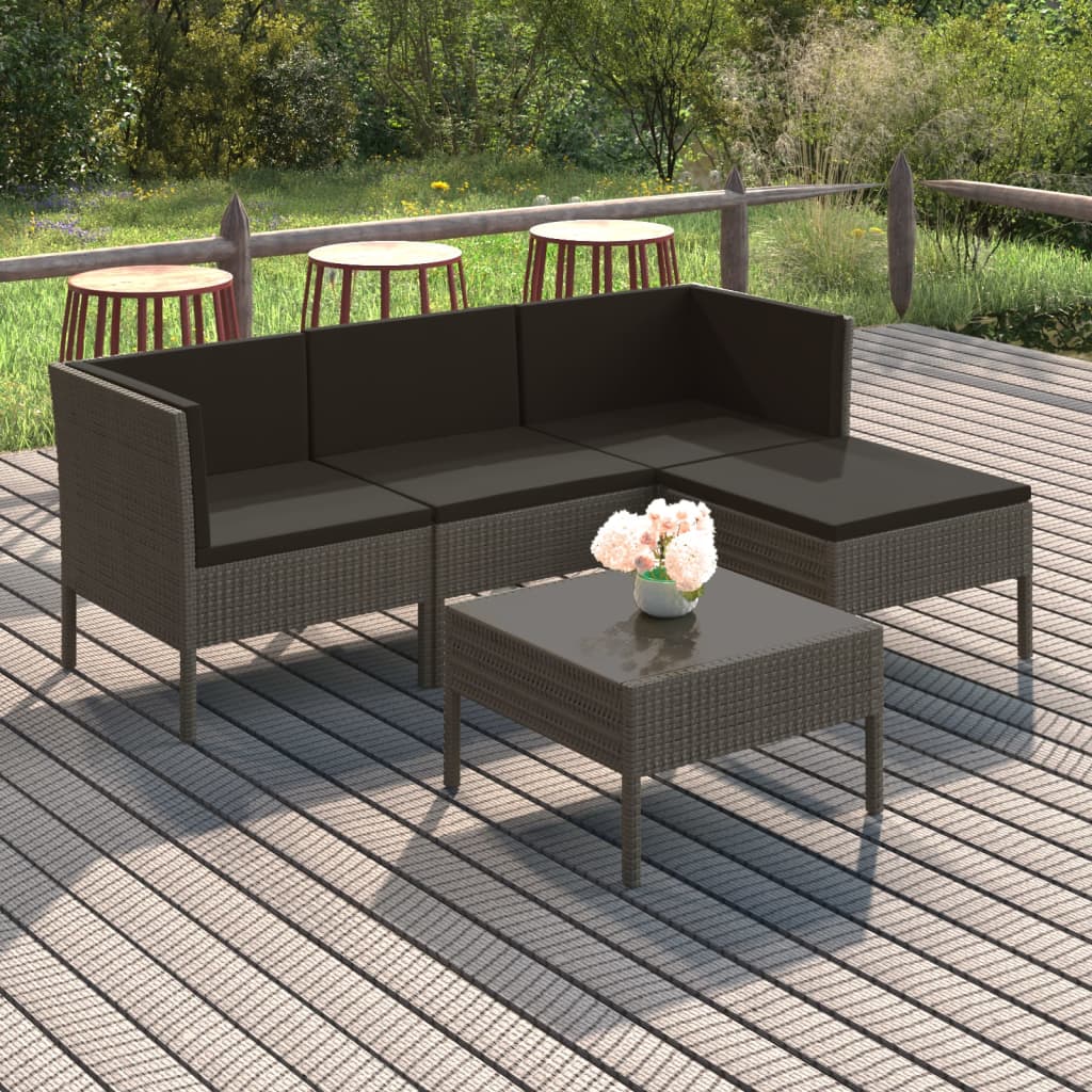 loungesæt til haven 5 dele med hynder polyrattan grå