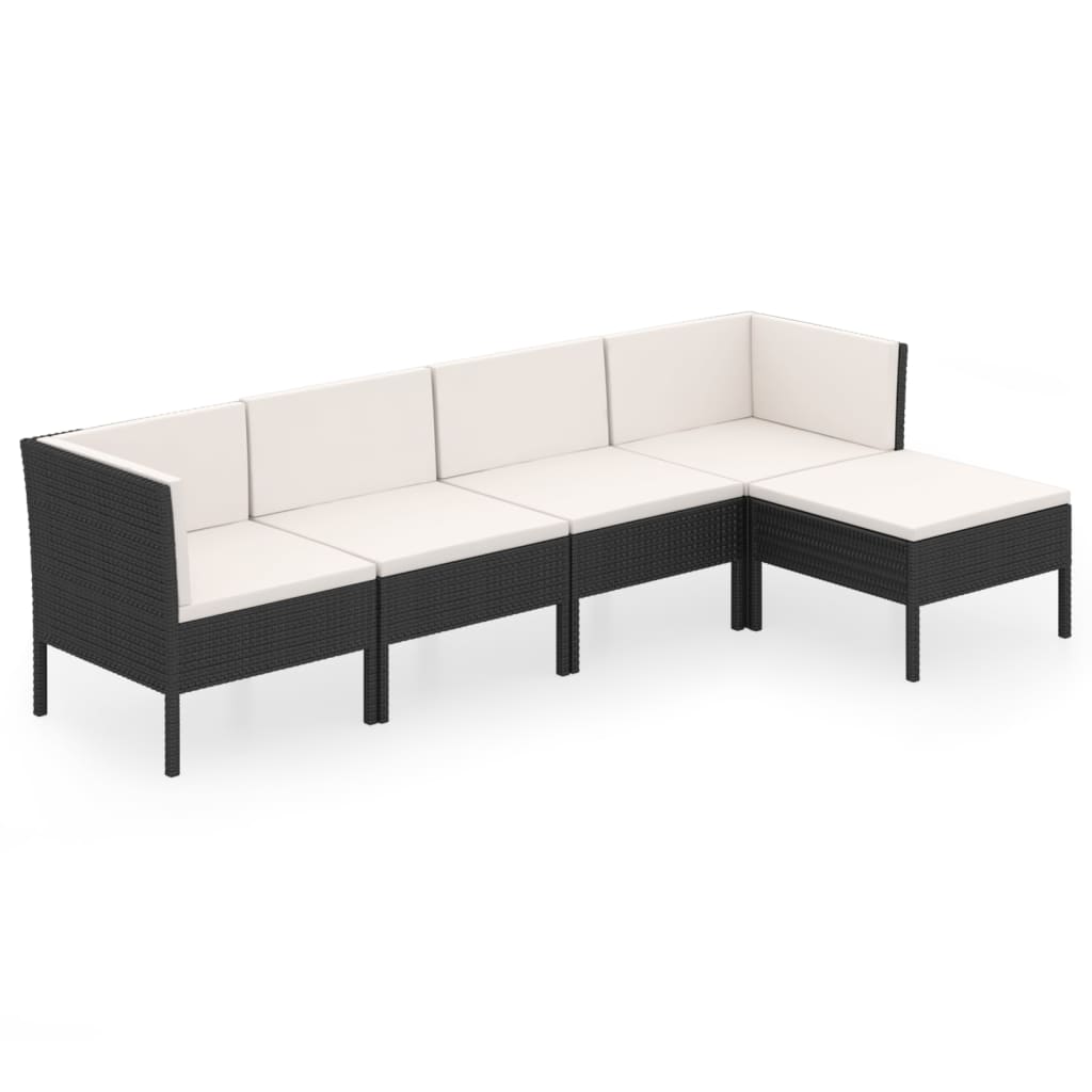 loungesæt til haven 5 dele med hynder polyrattan sort