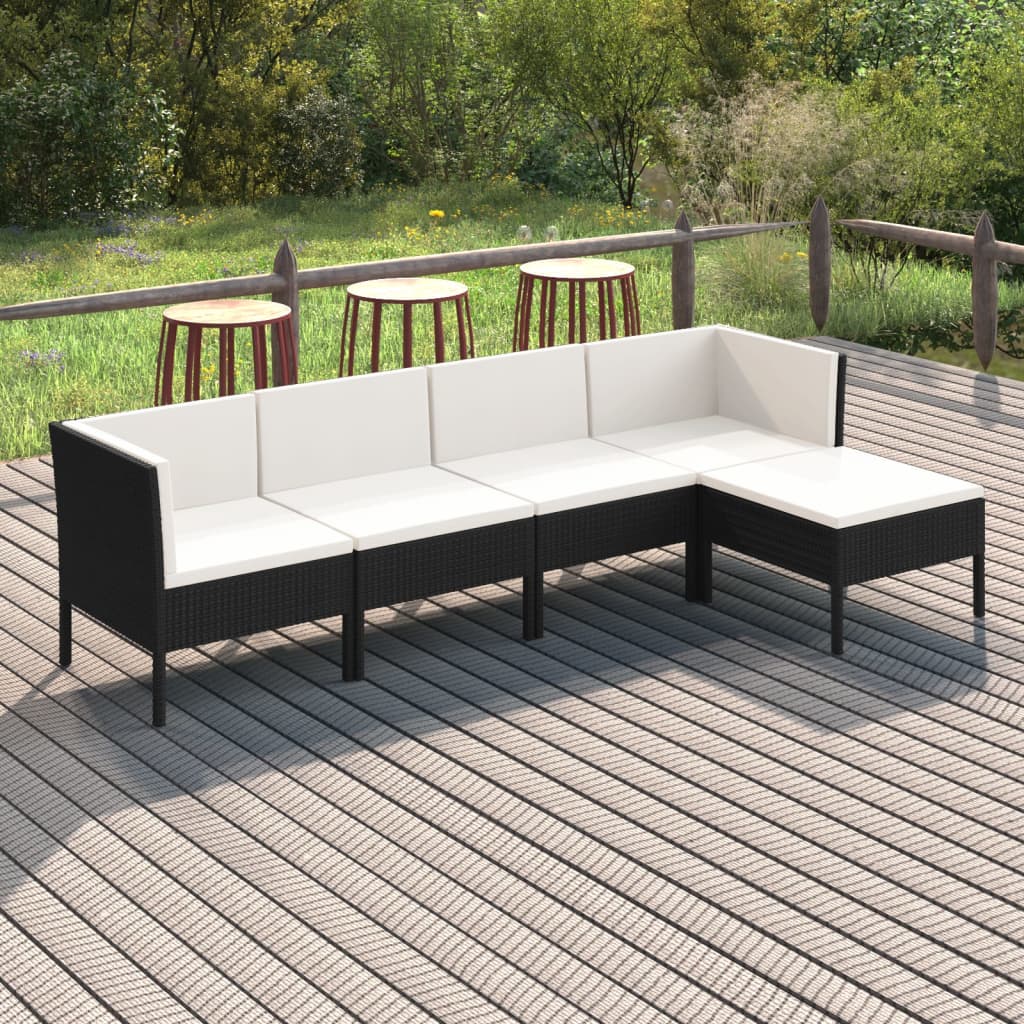 loungesæt til haven 5 dele med hynder polyrattan sort