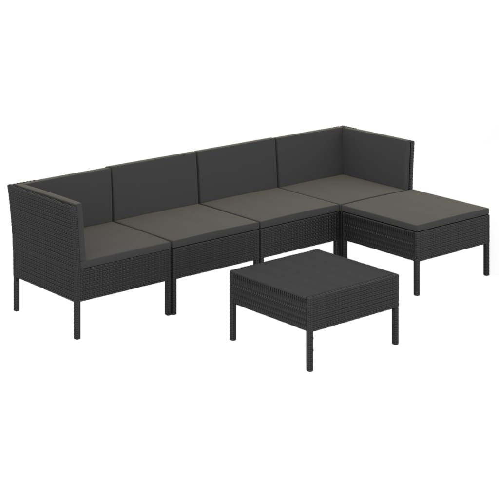 loungesæt til haven 6 dele med hynder polyrattan sort