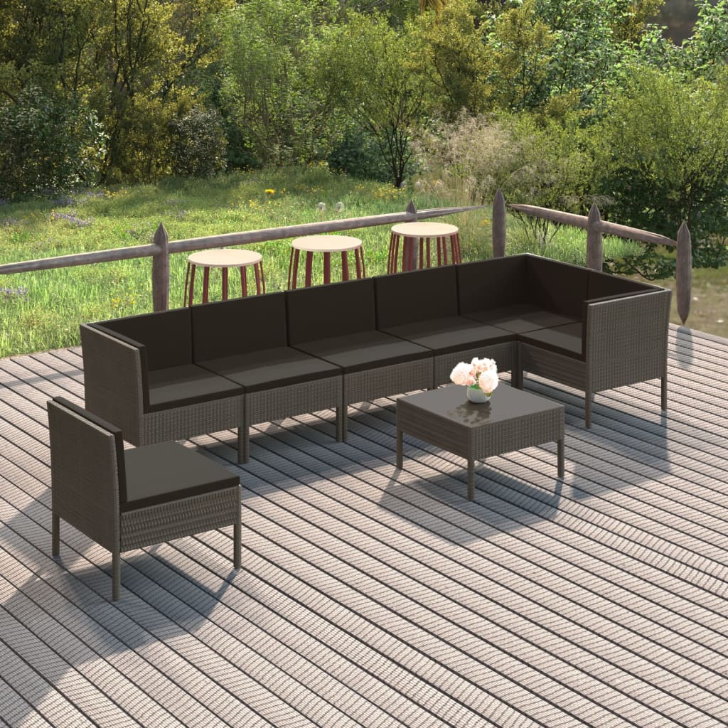 loungesæt til haven 8 dele med hynder polyrattan grå
