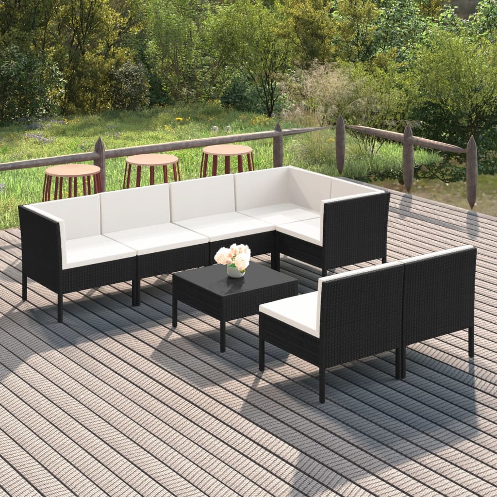 loungesæt til haven 8 dele med hynder polyrattan sort