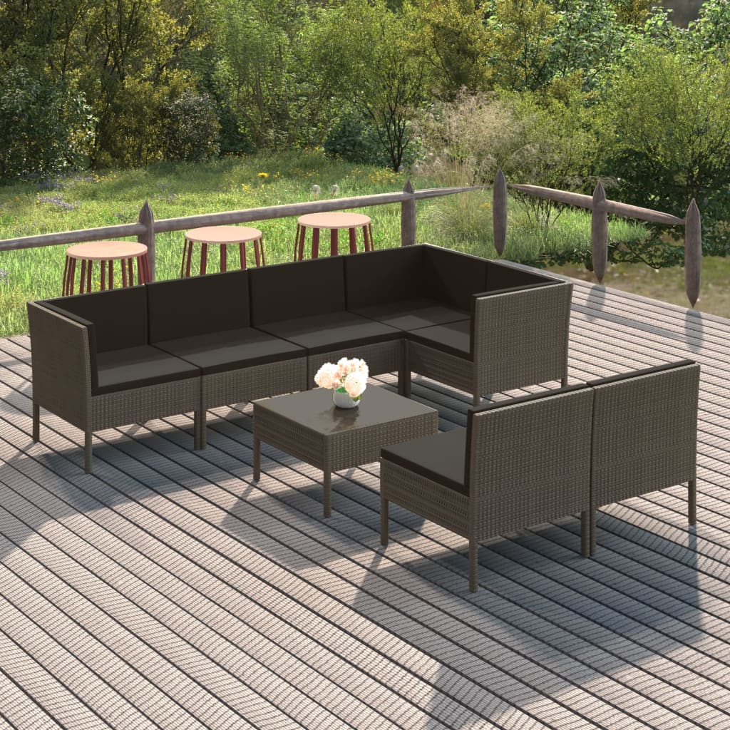 loungesæt til haven 8 dele med hynder polyrattan grå