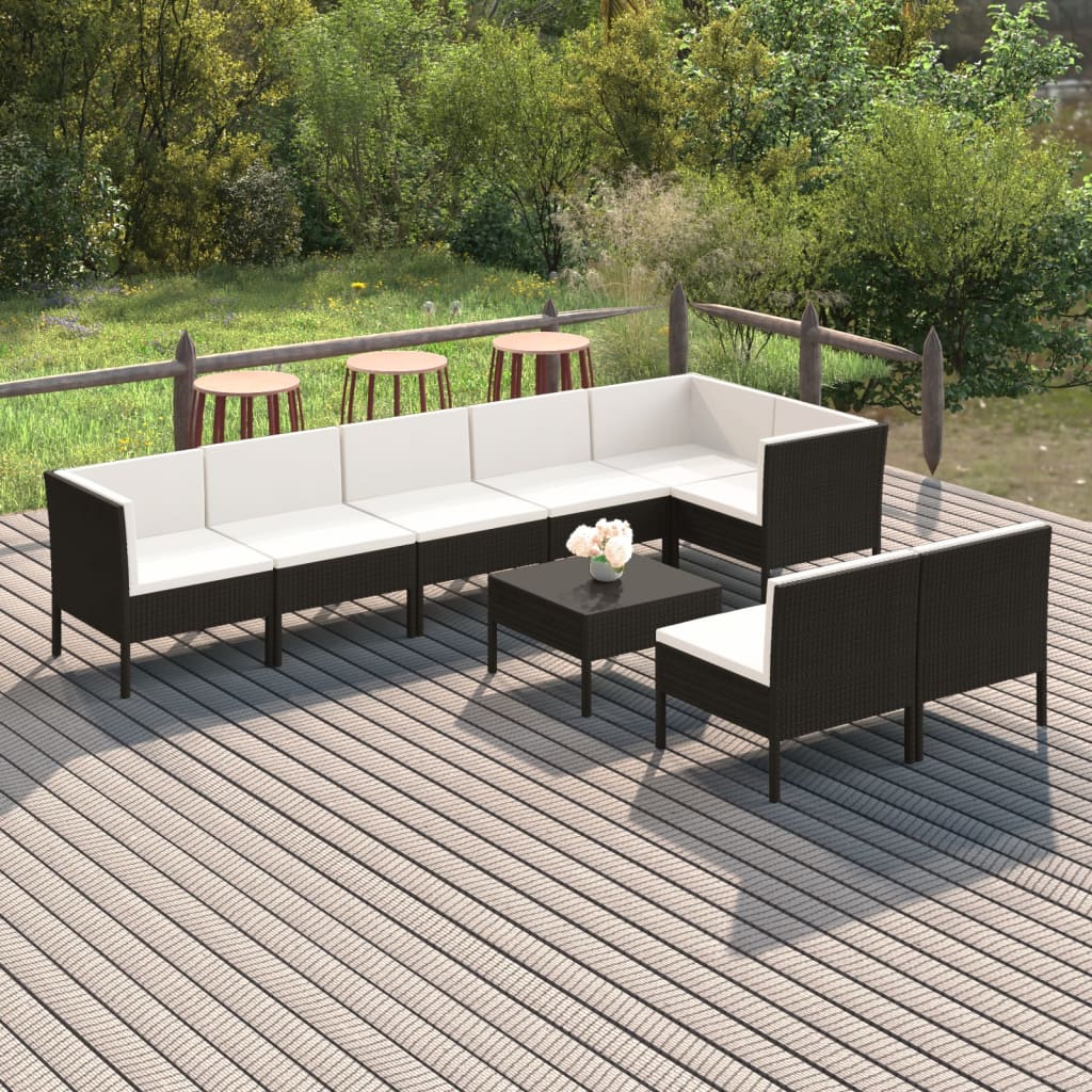 loungesæt til haven 9 dele med hynder polyrattan sort