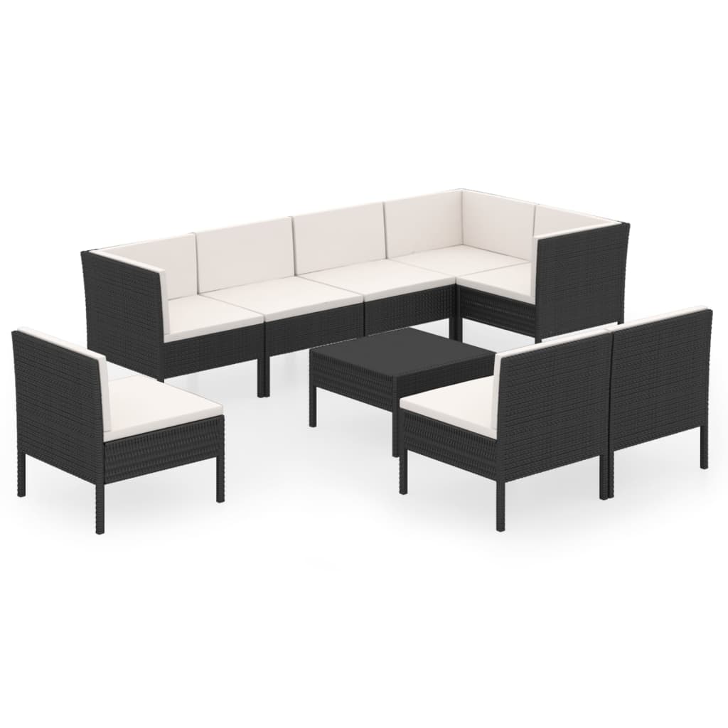 loungesæt til haven 9 dele med hynder polyrattan sort