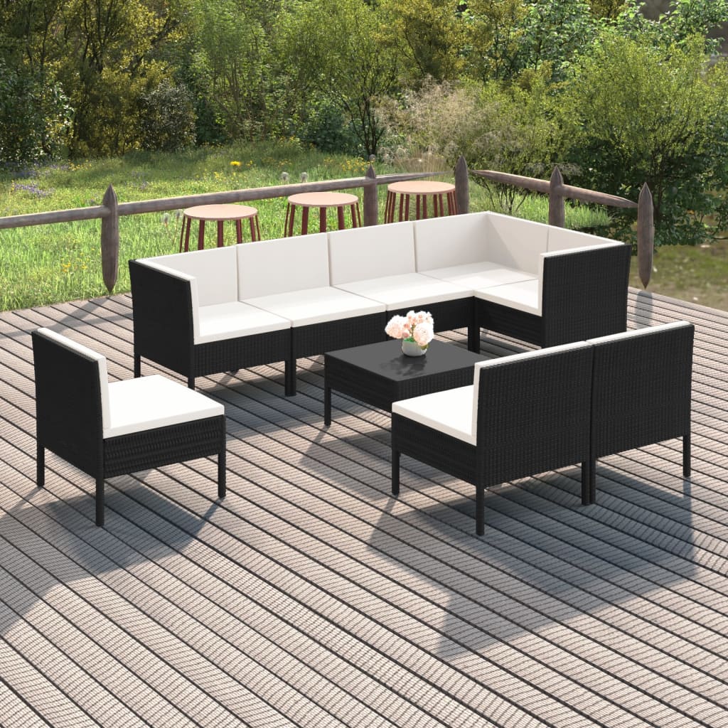 loungesæt til haven 9 dele med hynder polyrattan sort