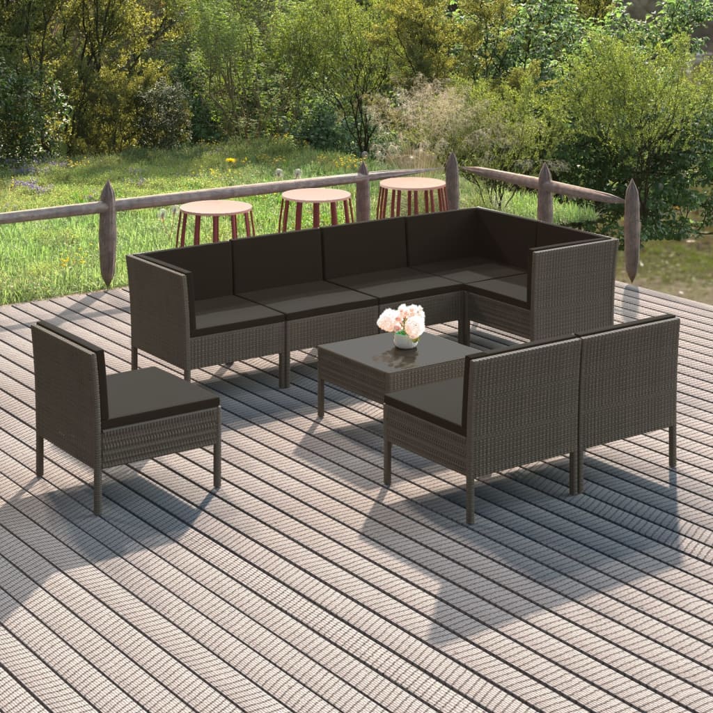 loungesæt til haven 9 dele med hynder polyrattan grå