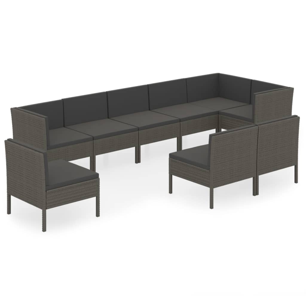 loungesæt til haven 9 dele med hynder polyrattan grå