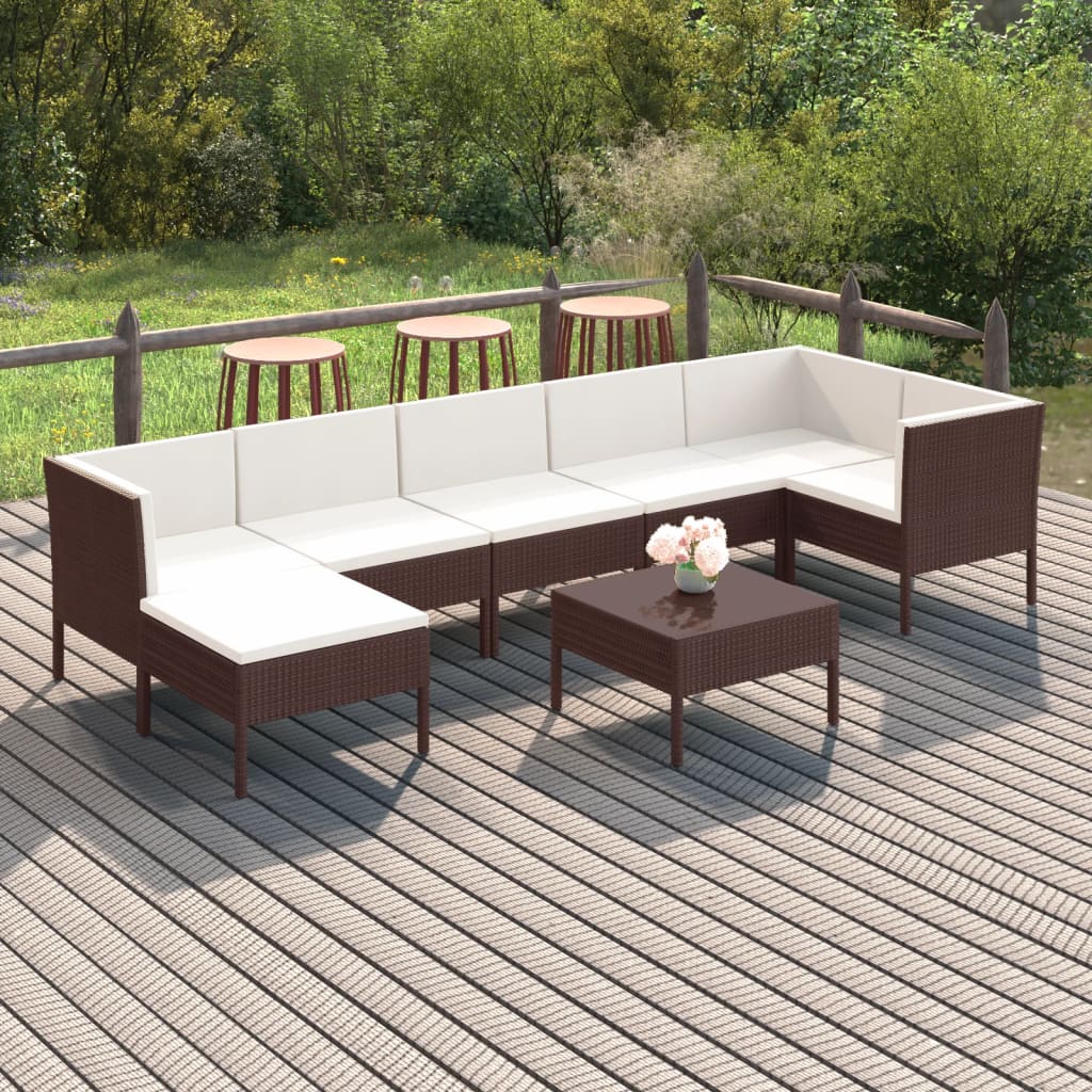loungesæt til haven 8 dele med hynder polyrattan brun