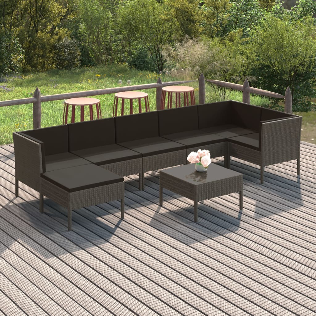 loungesæt til haven 8 dele med hynder polyrattan grå