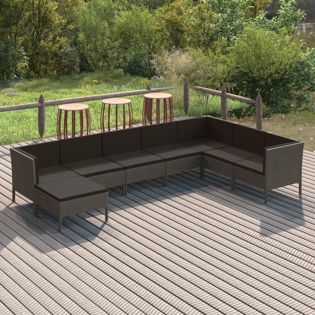 loungesæt til haven 8 dele med hynder polyrattan grå