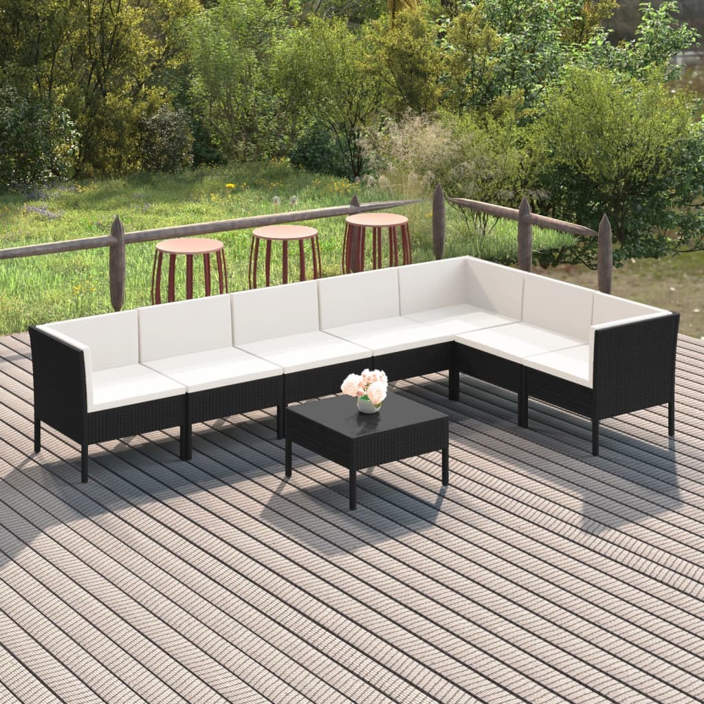 loungesæt til haven 8 dele med hynder polyrattan sort