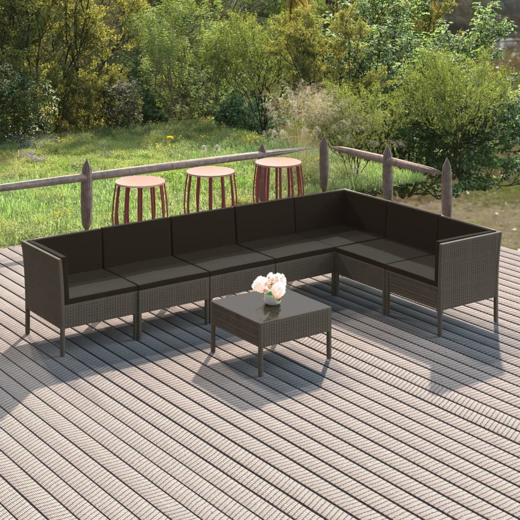 loungesæt til haven 8 dele med hynder polyrattan grå