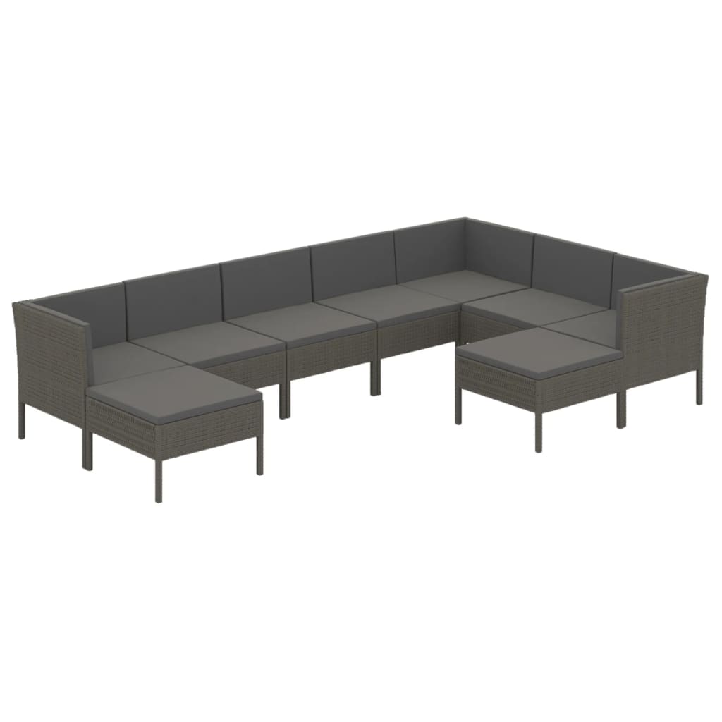 loungesæt til haven 9 dele med hynder polyrattan grå