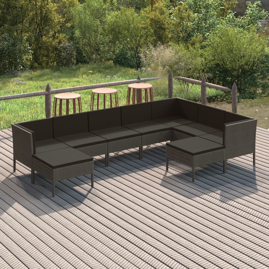 loungesæt til haven 9 dele med hynder polyrattan grå