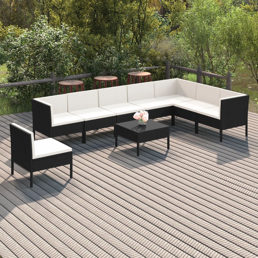 loungesæt til haven 9 dele med hynder polyrattan sort