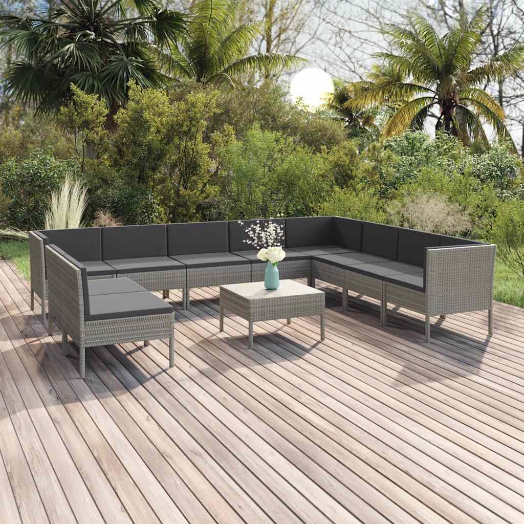 loungesæt til haven 11 dele med hynder polyrattan grå