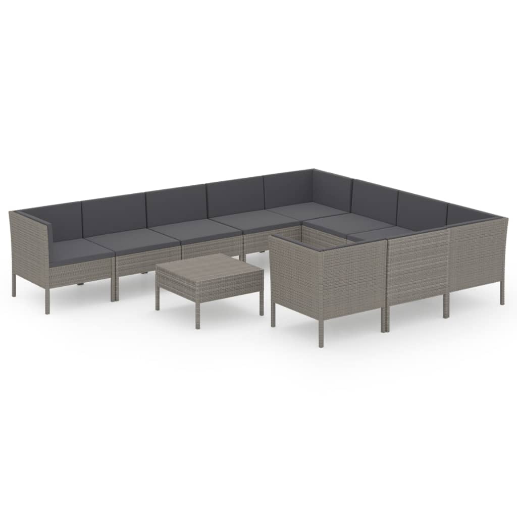 loungesæt til haven 11 dele med hynder polyrattan grå