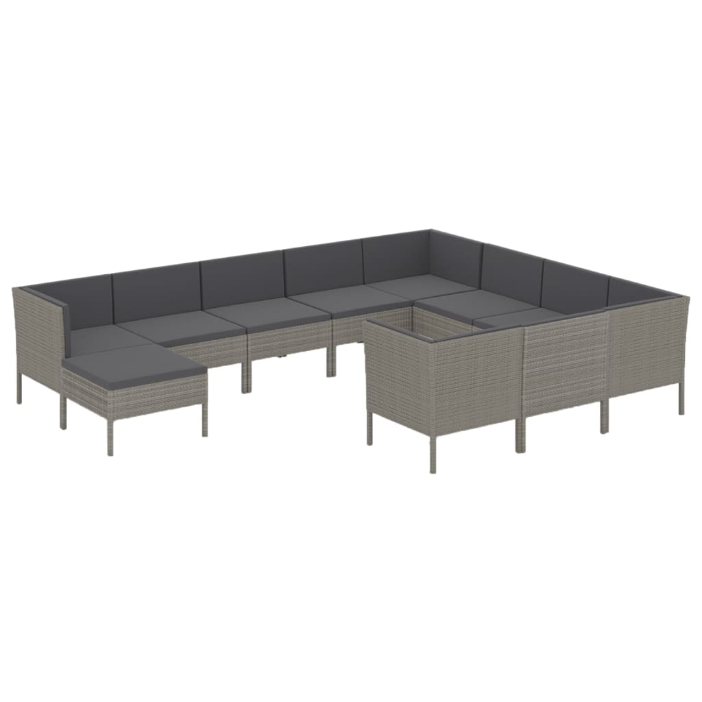loungesæt til haven 11 dele med hynder polyrattan grå