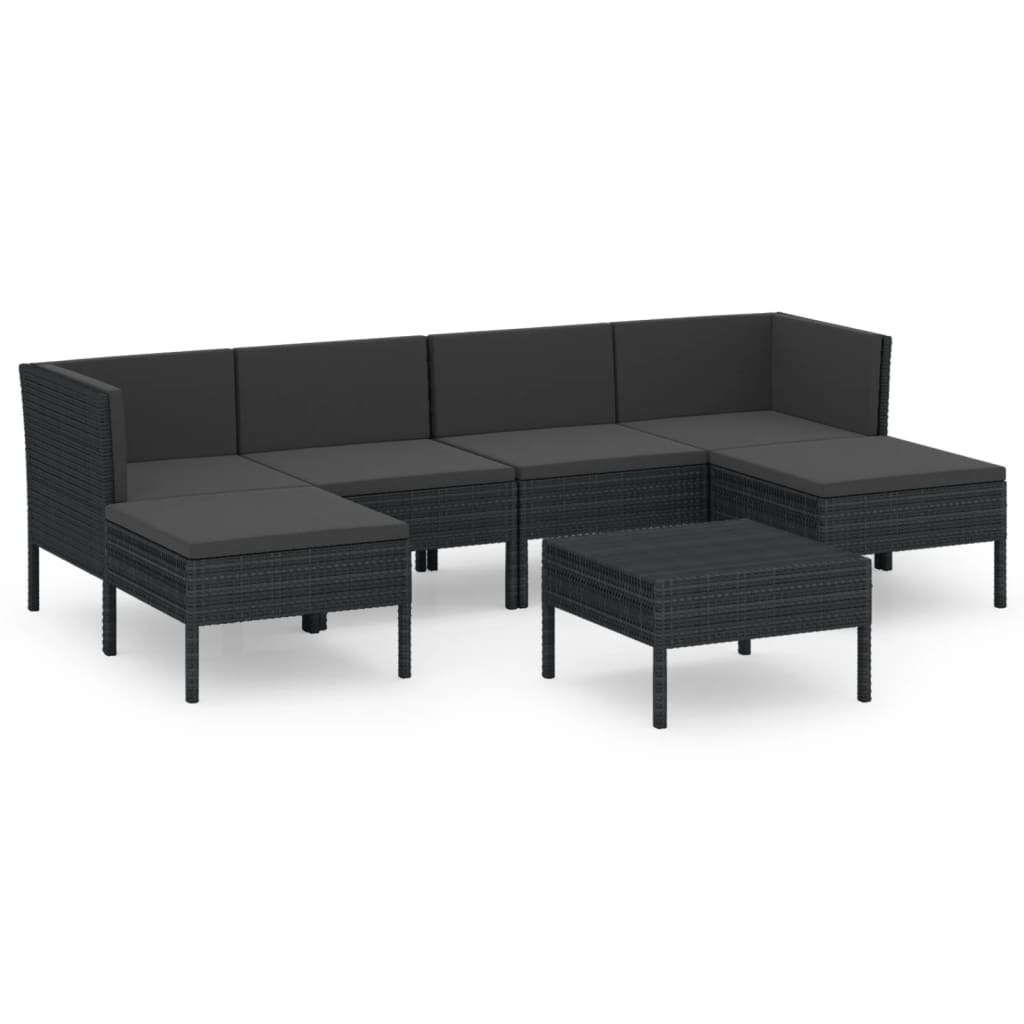loungesæt til haven 7 dele med hynder polyrattan sort