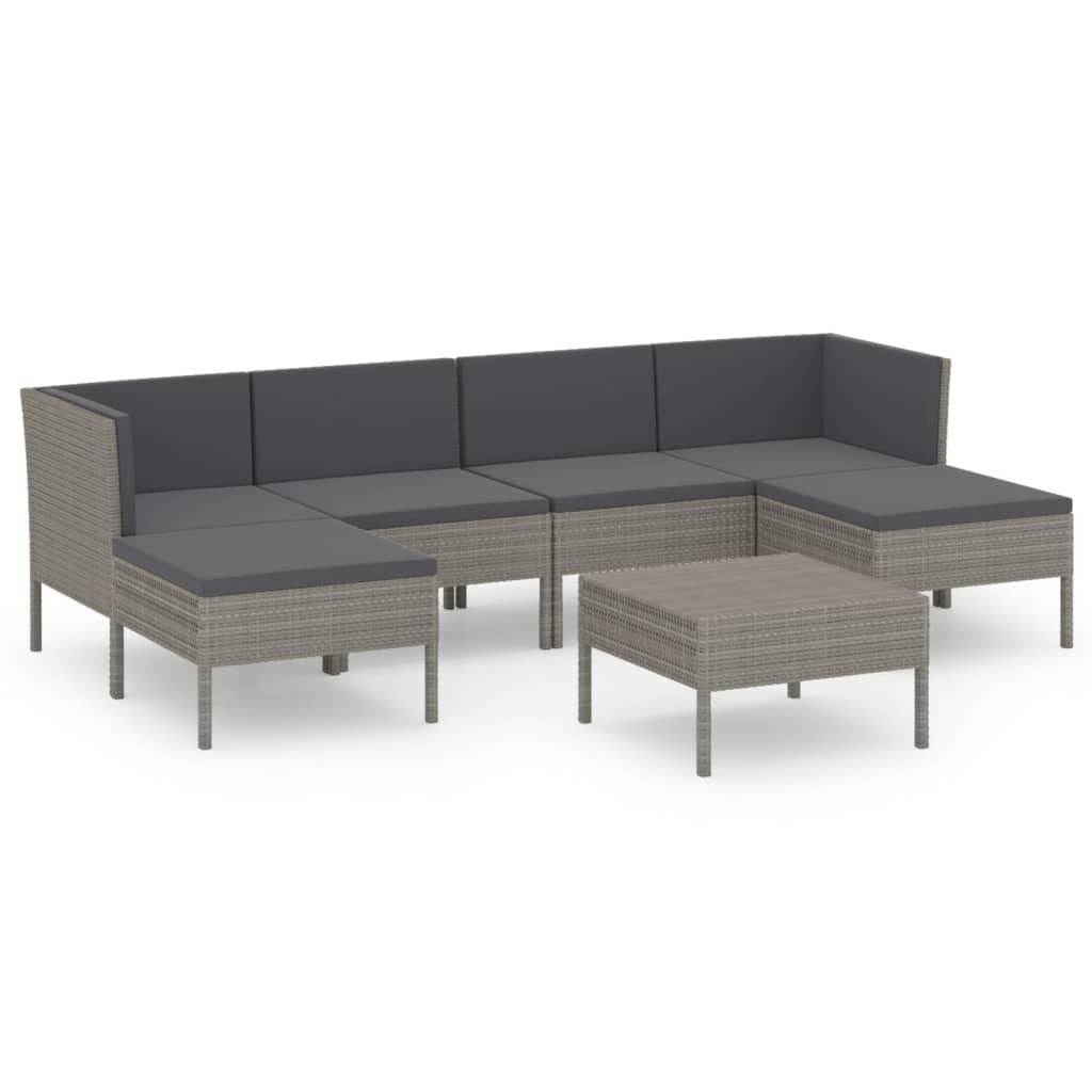 loungesæt til haven 7 dele med hynder polyrattan grå
