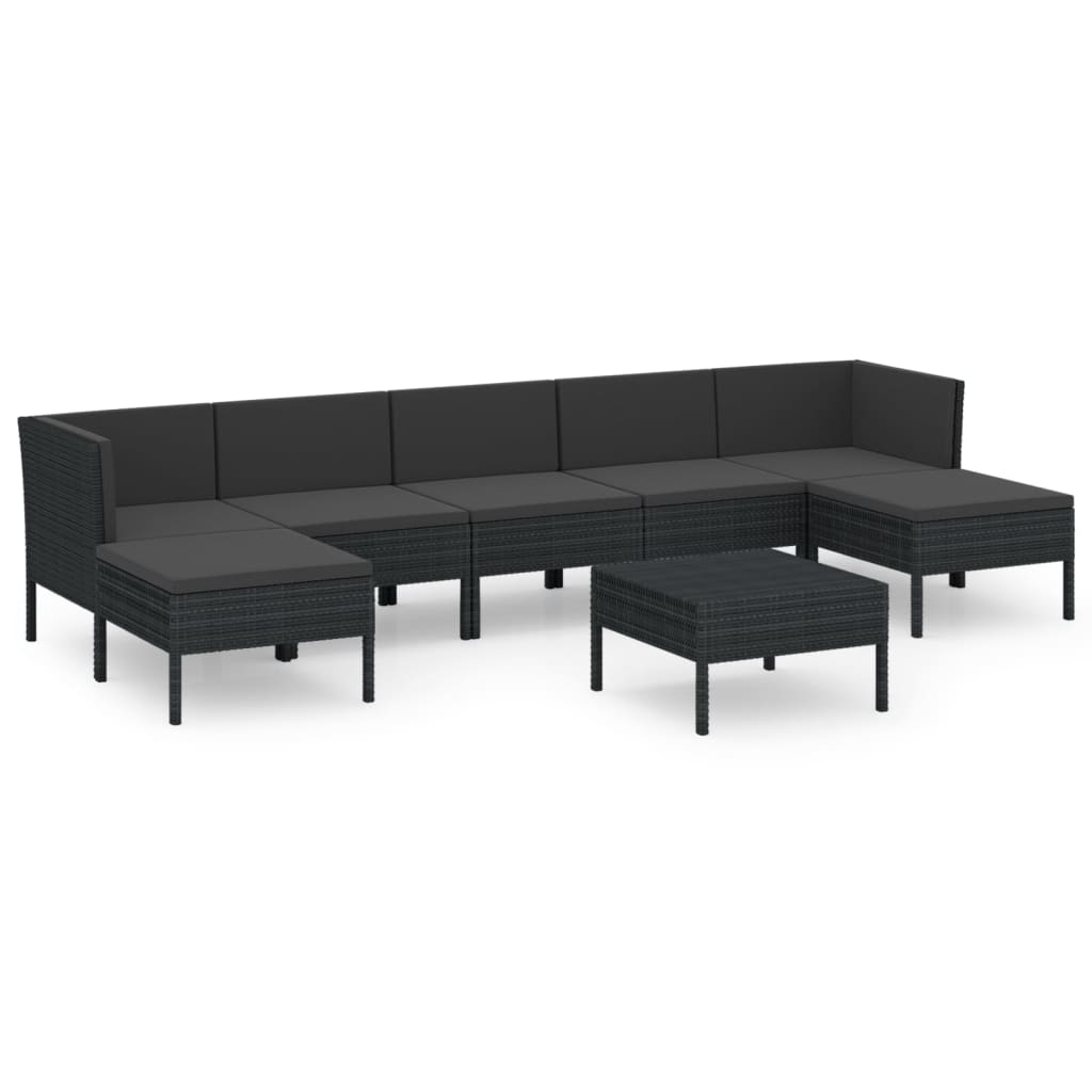 loungesæt til haven 8 dele med hynder polyrattan sort