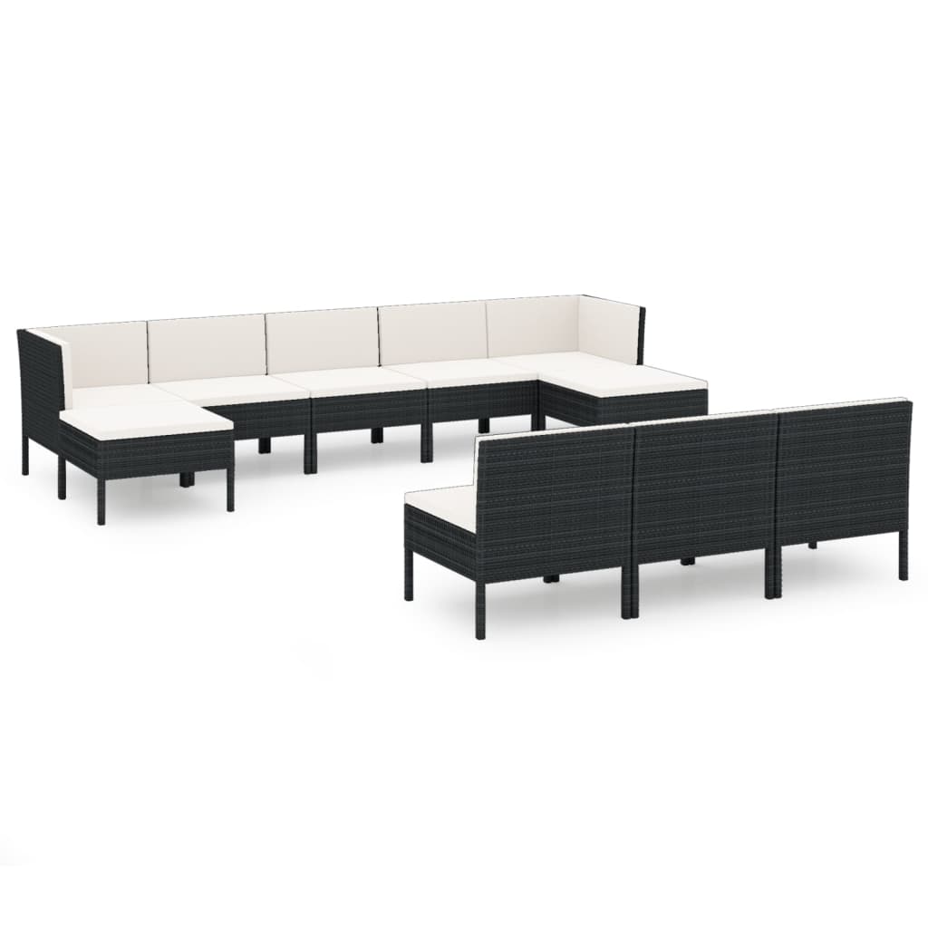 haveloungesæt 10 dele med hynder polyrattan sort