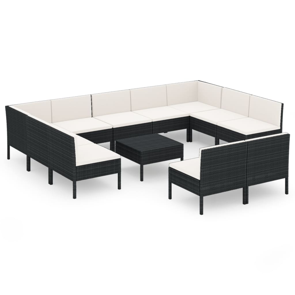 loungesæt til haven 12 dele med hynder polyrattan sort