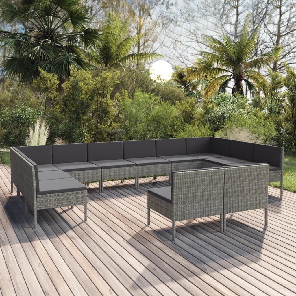 loungesæt til haven 12 dele med hynder polyrattan grå